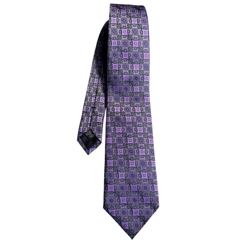 Ermenegildo Zegna Silk Tie Purple Medallion Geometric Italian Luxury Designer - Picture 5 of 9